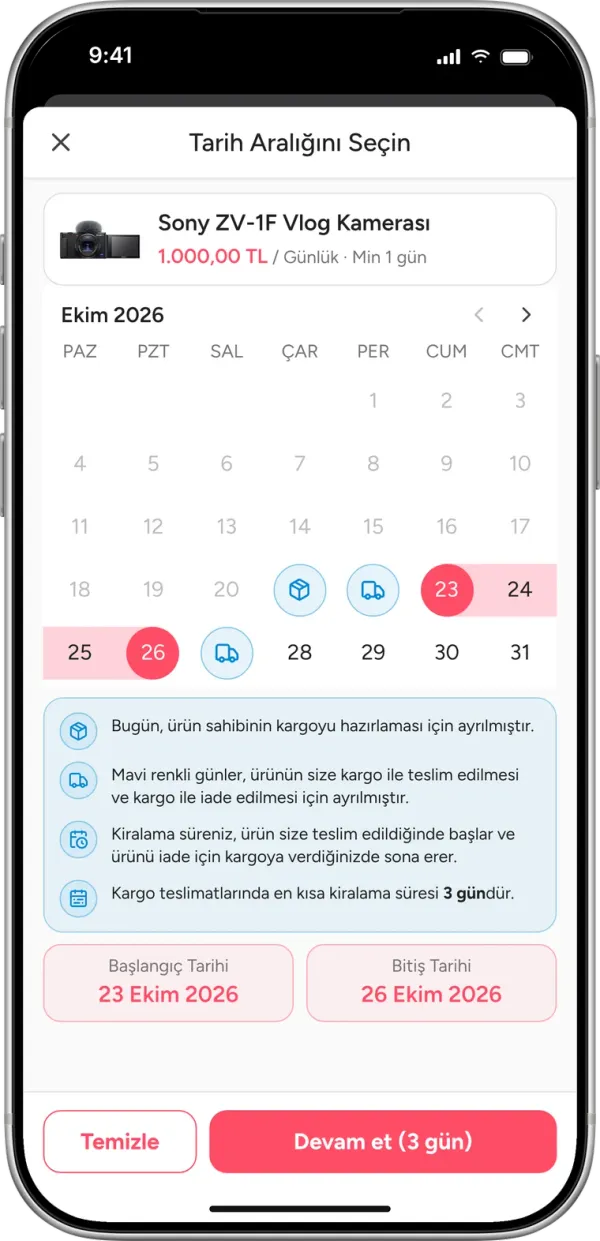 Tarihleri seç, fiyatı gör