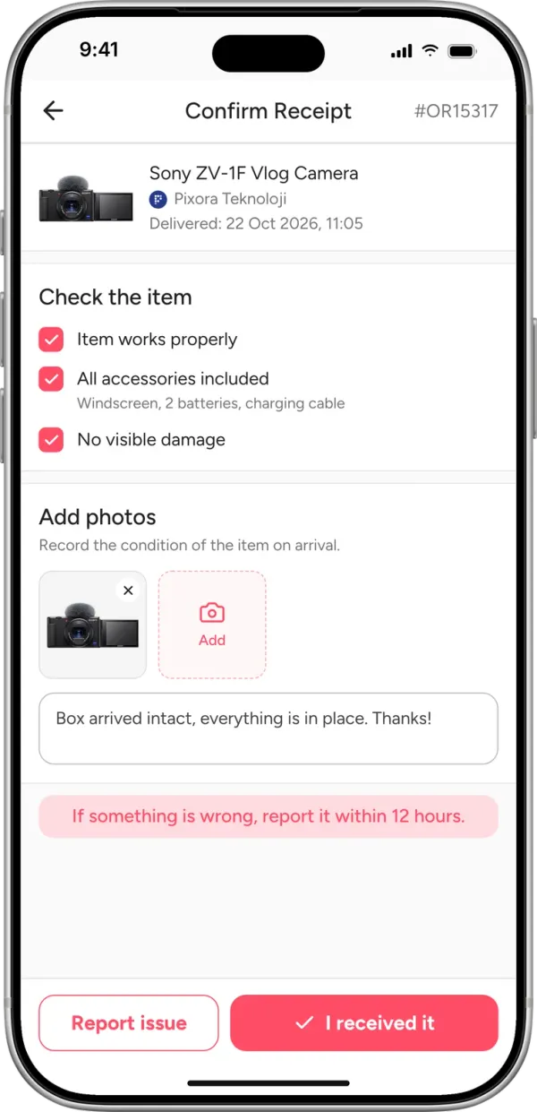 Receive the item