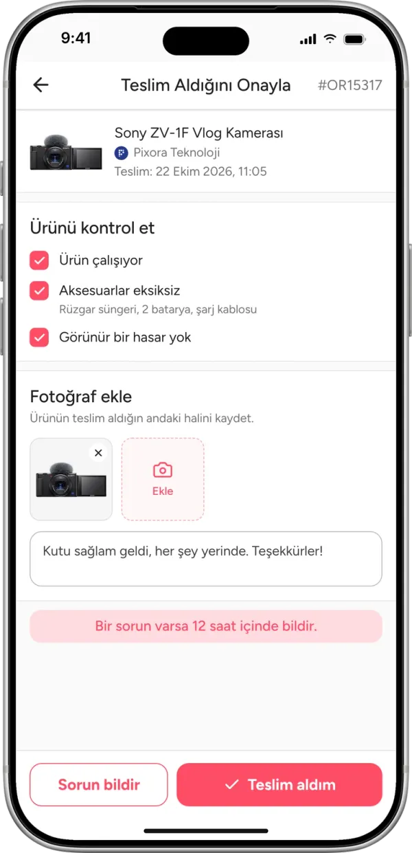 Ürünü teslim al