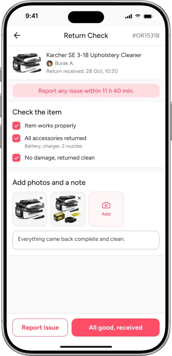 Check the item and take it back