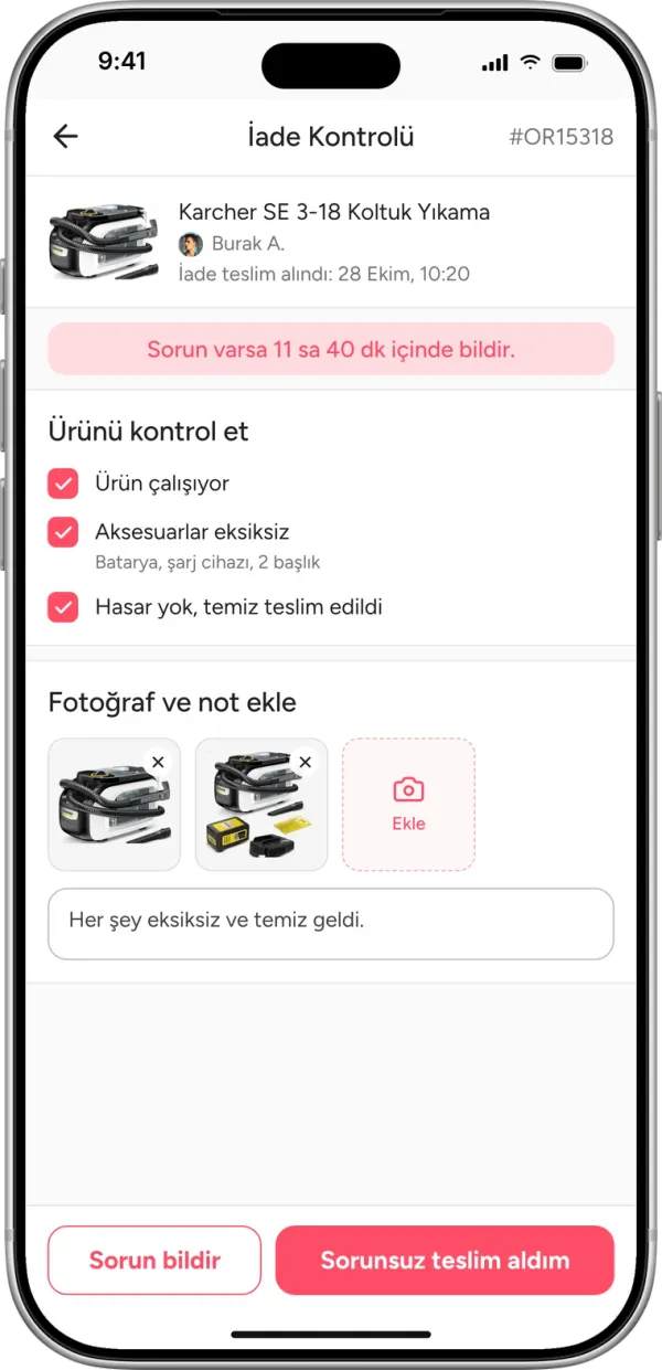 Ürünü kontrol et ve iade al